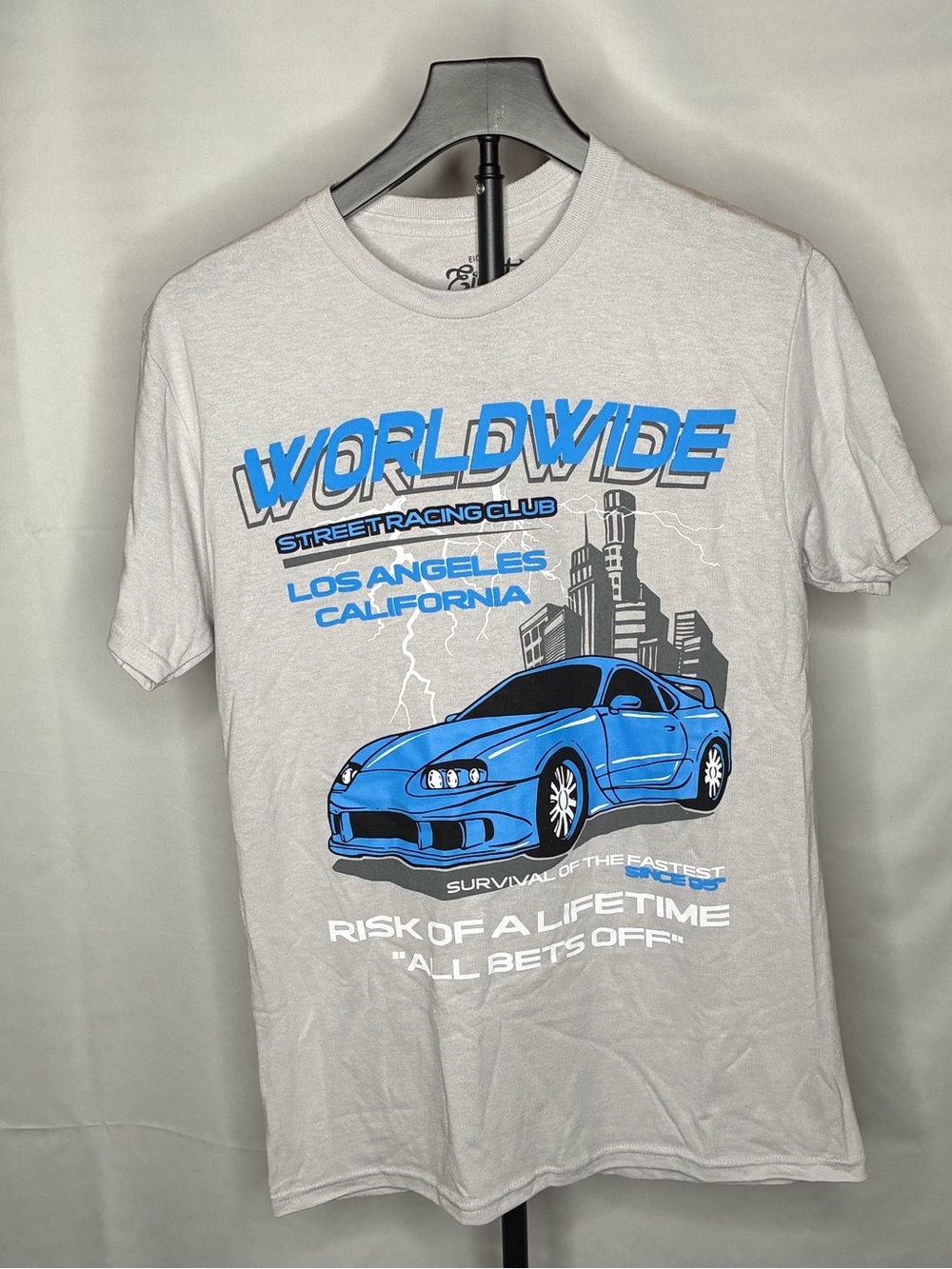 Eighty Eight Light Gray Tee with Blue Racing Car Graphic